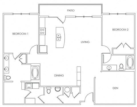 Floor plan for 2 beds, 2 baths, 1556 sqft